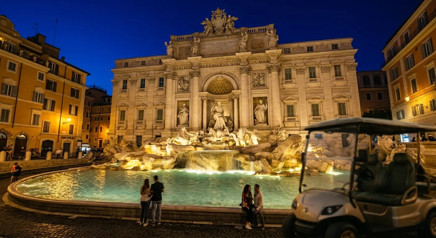 Private Night Tour Rome Golf Cart Trevi Fountain